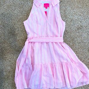 Lilly Pulitzer NWT Trisha Pink Seersucker Shirtdress size 14